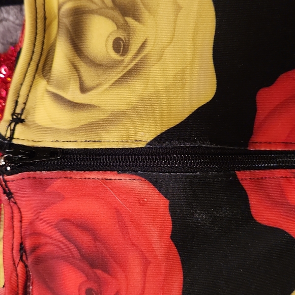 Roses of yellow &red high waisted bottoms sequins bikini top. - Picture 7 of 8